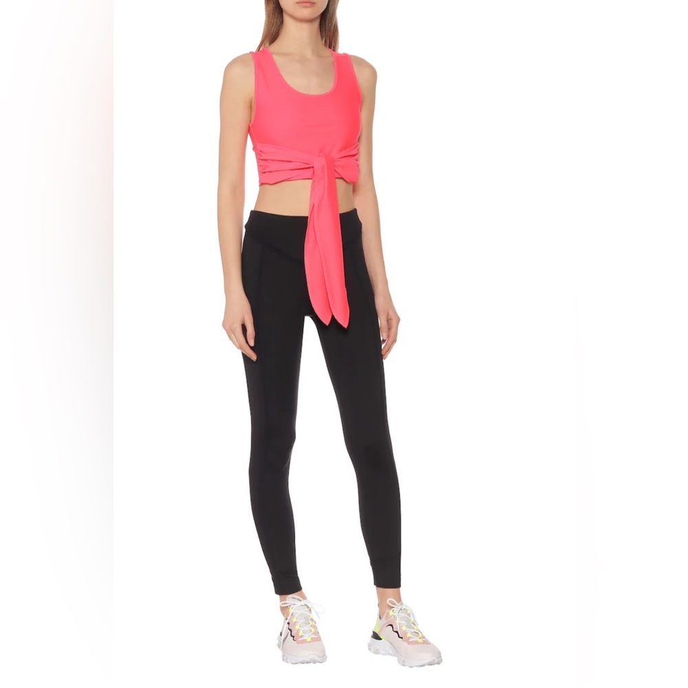 Lanston Sport Los Angeles Womens Axel neon red cropped wrap tank top, size small